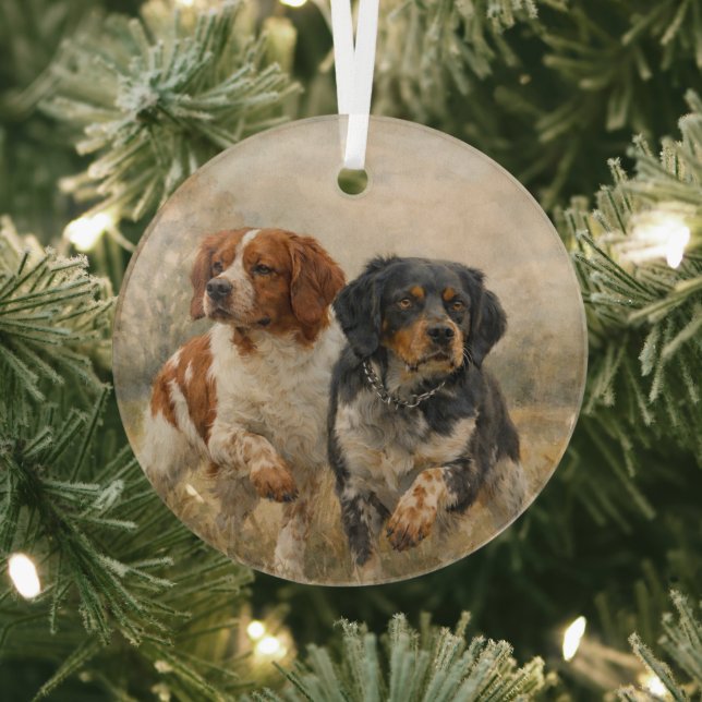The Brittany spaniel  Glass Ornament (Insitu)