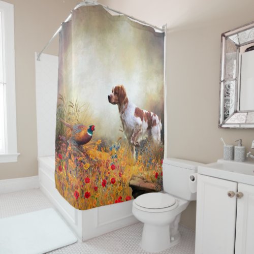 The Brittany spaniel  Shower Curtain