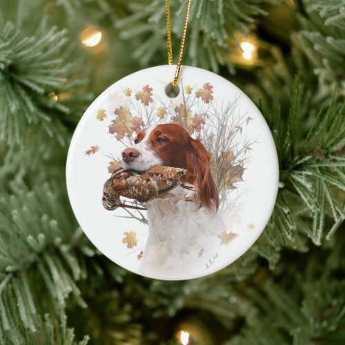 The Brittany spaniel  Tapestry Metal Print Coffee  Ceramic Ornament