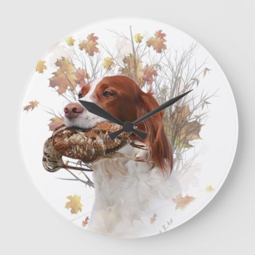 The Brittany spaniel  Tapestry Metal Print Coffee  Large Clock