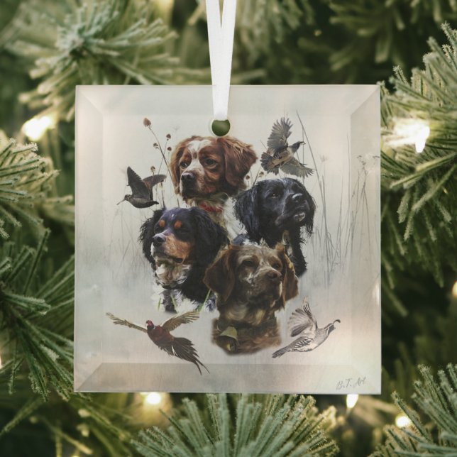 The Brittany Spaniels , Bird Hunting Season Glass Ornament (Insitu)
