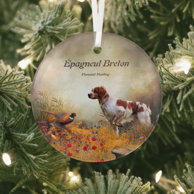 The Brittany Spaniels , Bird Hunting Season Glass Ornament (Insitu)