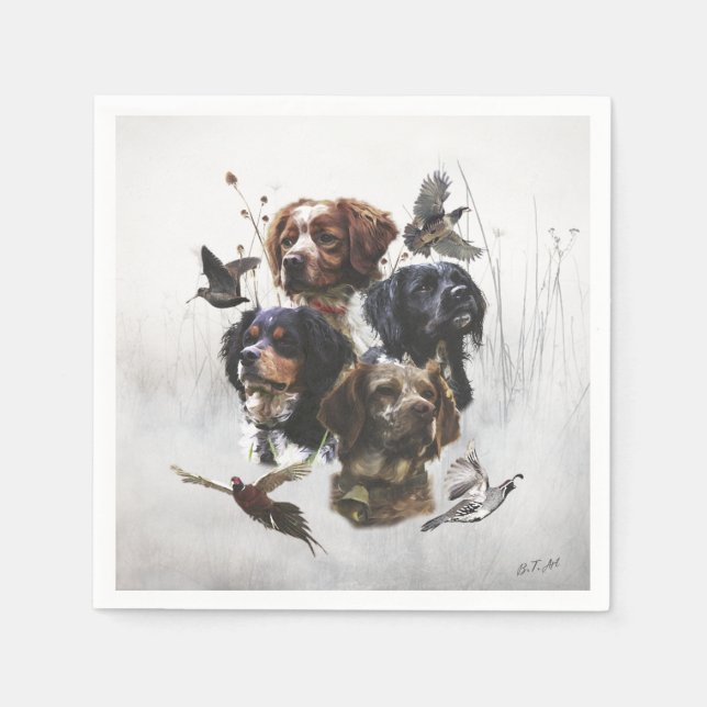 The Brittany Spaniels , Bird Hunting Season Napkins (Front)