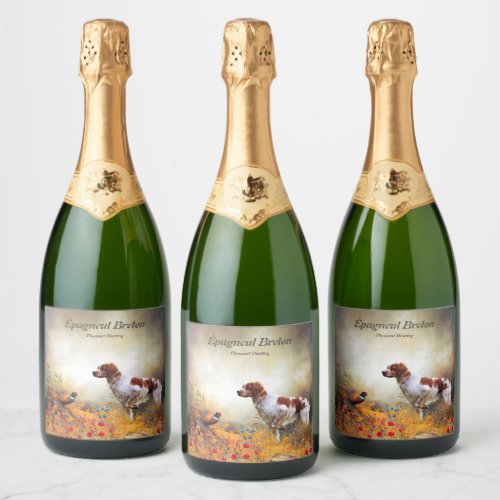 The Brittany Spaniels  Bird Hunting Season Sparkling Wine Label