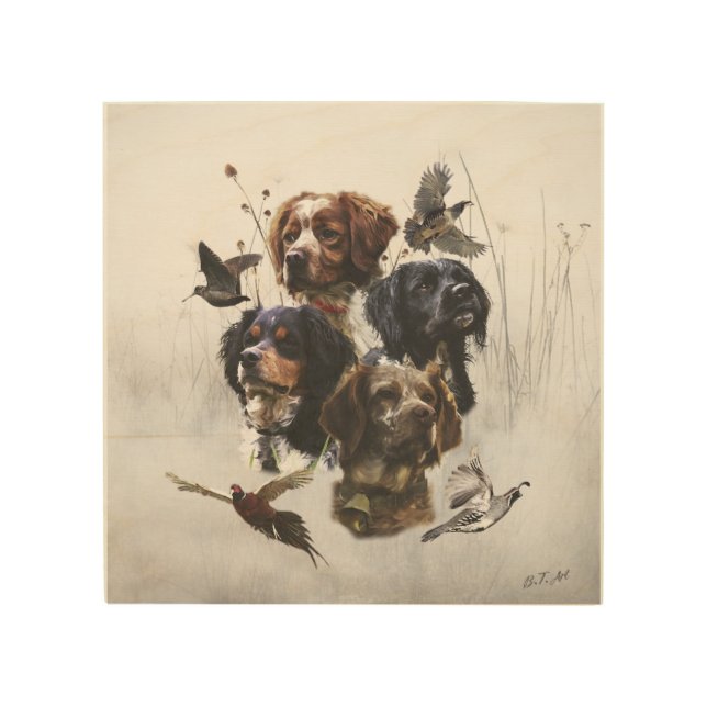 The Brittany Spaniels , Bird Hunting Season Wood Wall Art (Front)