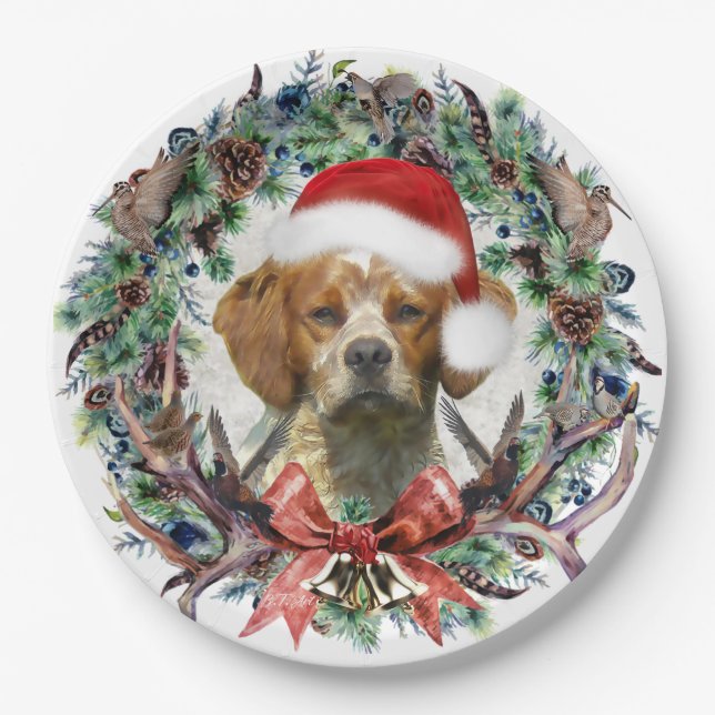 The Brittany Spaniels , Christmas  Paper Plates (Front)