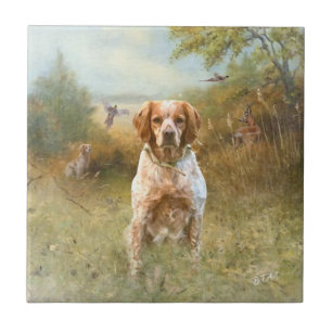 The Brittany Spaniels, French Brittany, Bird dog, Ceramic Tile