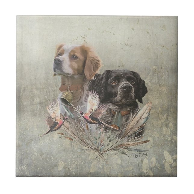 The Brittany Spaniels,  French Brittany, Bird dog, Ceramic Tile (Front)