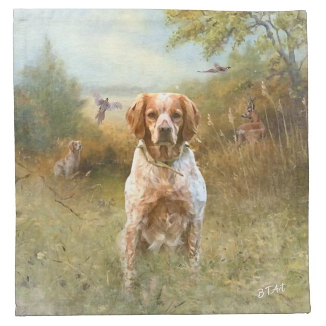 The Brittany Spaniels,  French Brittany, Bird dog, Cloth Napkin (Front)