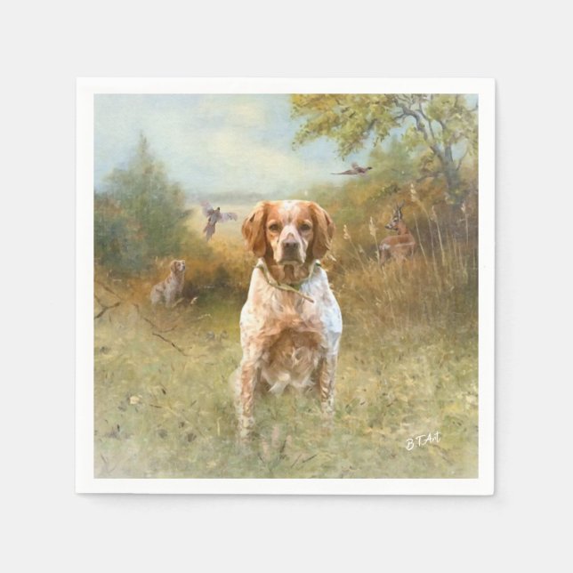The Brittany Spaniels,  French Brittany, Bird dog, Napkins (Front)