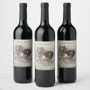 The Brittany Spaniels,  French Brittany, Bird dog, Wine Label