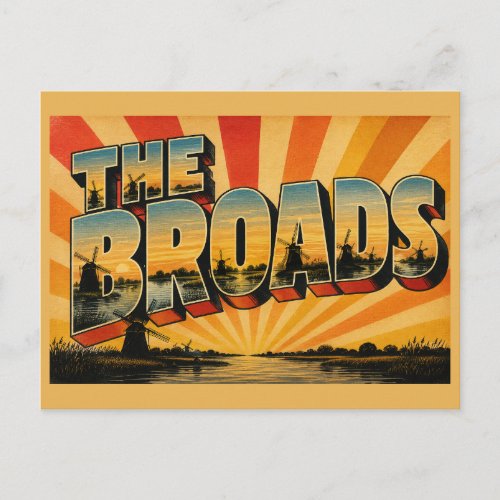 The Broads England Vintage Travel Art Postcard