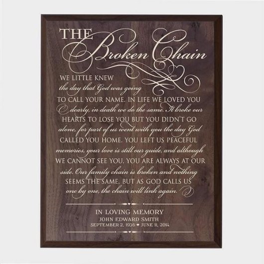 The Broken Chain Engraved Memorial Wall Plaque (Front)