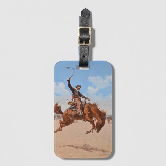 The Bronco Buster (by Frederic Remington) Luggage Tag (Front Vertical)
