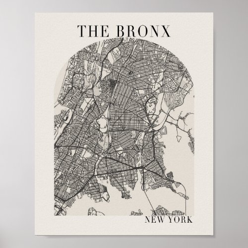 The Bronx New York Boho Arch Beige Street Map Poster