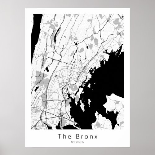 The Bronx New York City Modern White Map Poster