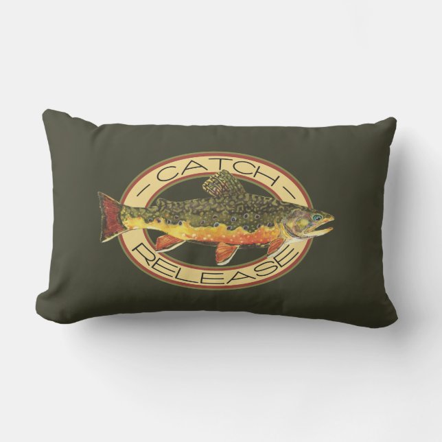 The Brook Trout Fishing Lumbar Pillow (Front)