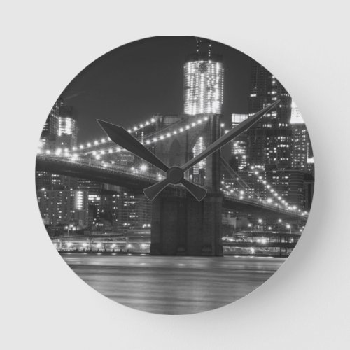 The Brooklyn Bridge _ Black and White Round Clock