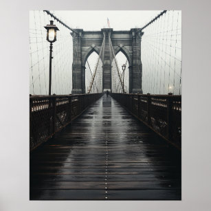 The Brooklyn Bridge in black and white in the mist Poster