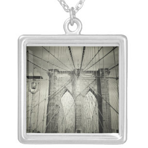The Brooklyn Bridge in Black and White, NYC Silver Plated Necklace