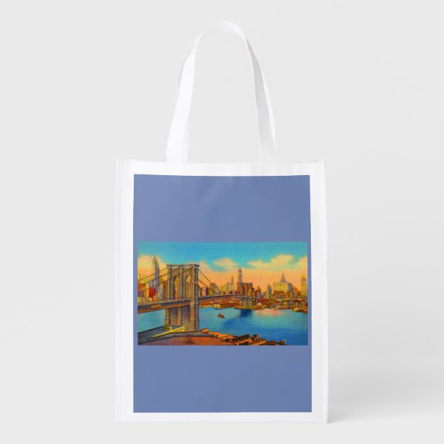 the Brooklyn Bridge print Grocery Bag (Front)