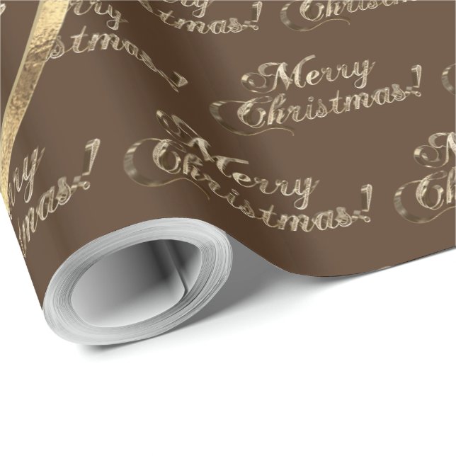 The Brown Family Faux Gold Foil Script Christmas Wrapping Paper (Roll Corner)