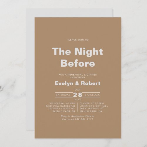 The Brown Night Before Rehearsal Dinner  Invitation