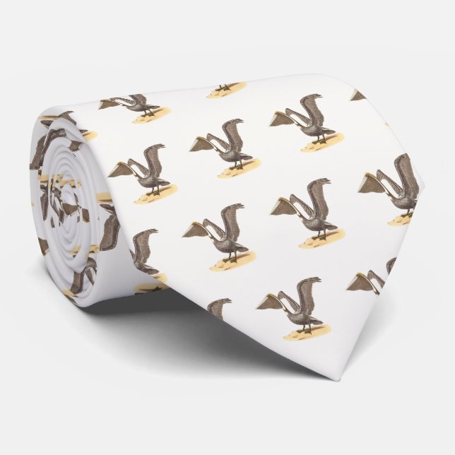 The Brown Pelican (Pelecanus occidentalis) NY Bird Neck Tie (Rolled)