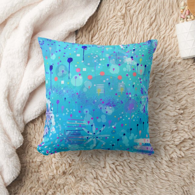 The Bubble Machine: Blue Abstract Art  Throw Pillow (Blanket)