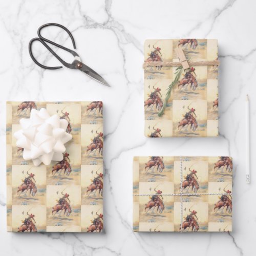 The Bucker Cowboy Breaking A Horse On The Range Wrapping Paper Sheets