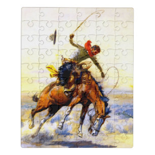 “The Bucker” Western Art by Charles M Russell Jigsaw Puzzle