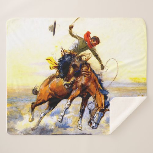 The Bucker Western Art by Charles M Russell Sherpa Blanket