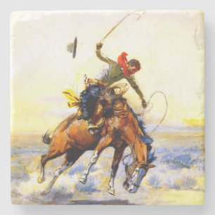 “The Bucker” Western Art by Charles M Russell Stone Coaster