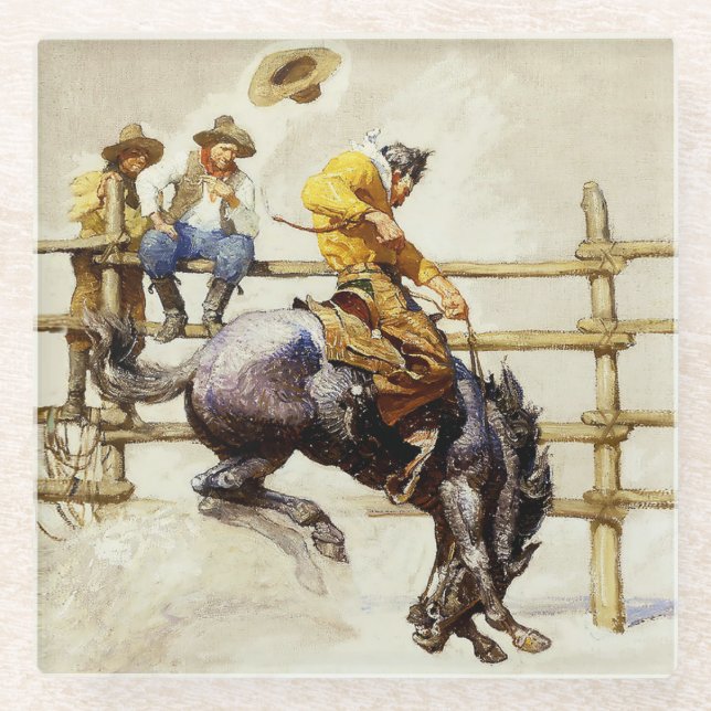 “The Bucking Bronco” By NC Wyeth Glass Coaster (Front)