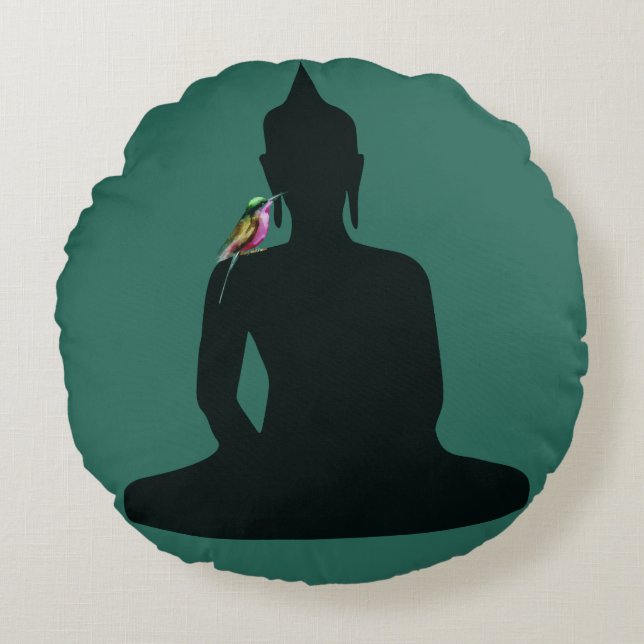The Buddha and the Bird Round Pillow (Front)