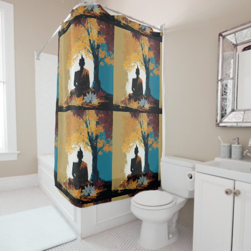 THE BUDDHA MEDITATE IN FOREST SHOWER CURTAIN