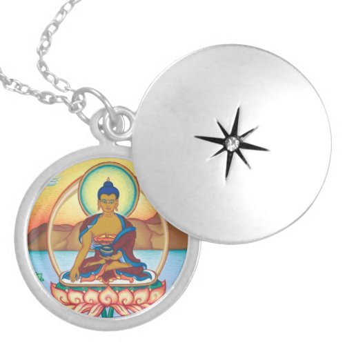 The Buddha _ round locket necklace _ silver plated