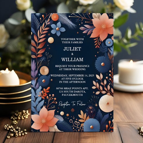 The Budget Cheap Outdoor Stylish Navy Blue Wedding Invitation