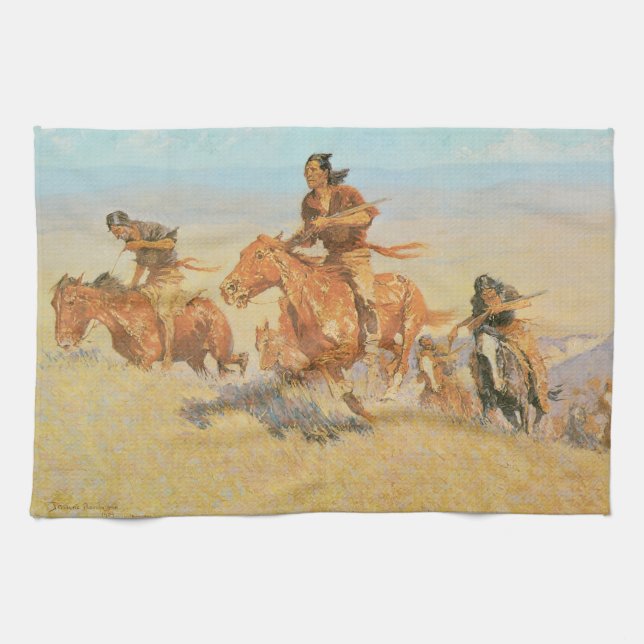 The Buffalo Runners, Big Horn Basin by Remington Kitchen Towel (Horizontal)