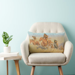 The Buffalo Runners, Big Horn Basin by Remington Lumbar Pillow