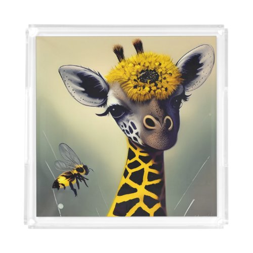 The Bumble Giraffe Whimsical Digital Art  Acrylic Tray