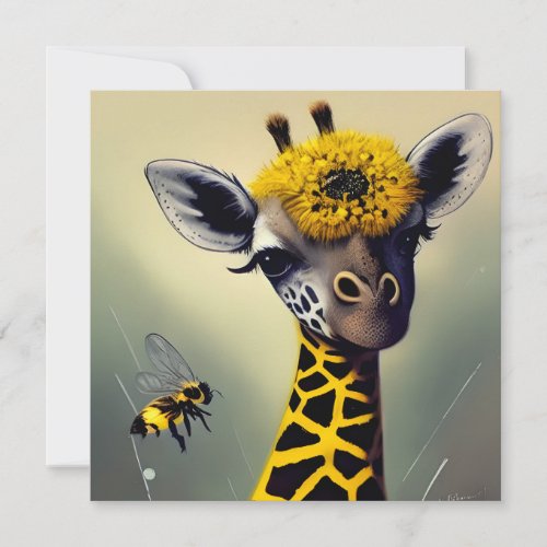 The Bumble Giraffe Whimsical Digital Art   Card