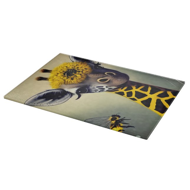 The Bumble Giraffe Whimsical Digital Art  Cutting Board (Corner)