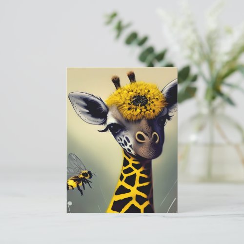 The Bumble Giraffe Whimsical Digital Art   Postcard