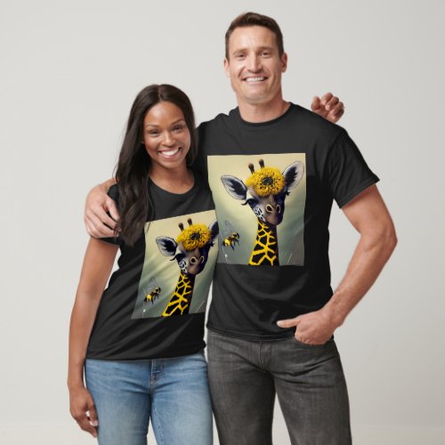 The Bumble Giraffe Whimsical Digital Art  T_Shirt