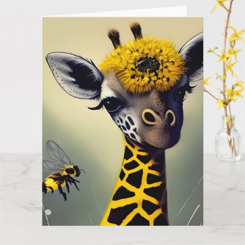 The Bumble Giraffe Whimsical Digital Art XL Card