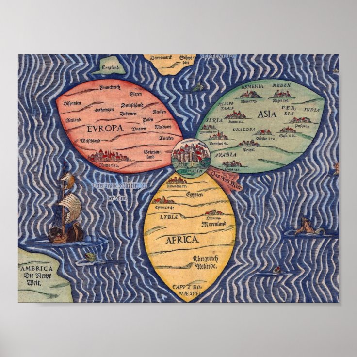 THE BUNTING CLOVER LEAF MAP OF JERUSALEM (1581) POSTER | Zazzle