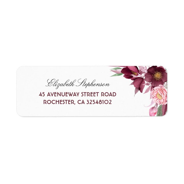 The Burgundy Flowers Bouquet Elegant Wedding Label (Front)