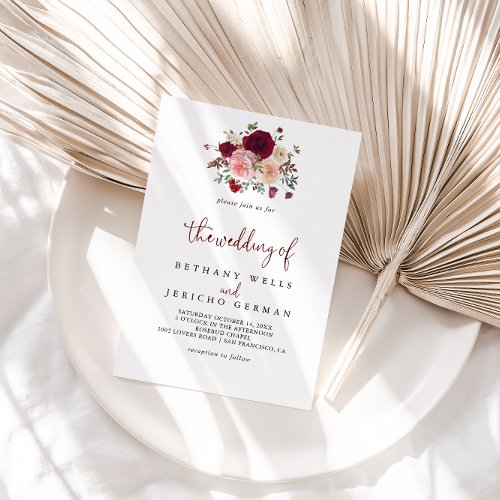 The Burgundy Pink Blush Floral Wedding of   Invitation