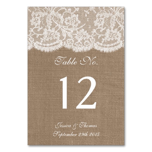 The Burlap & Lace Collection Table Number Cards (Front)